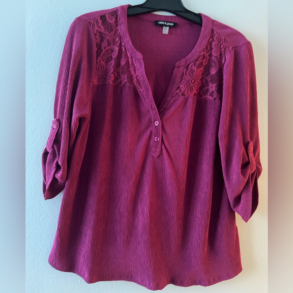 Cerise Lace Accent Blouse